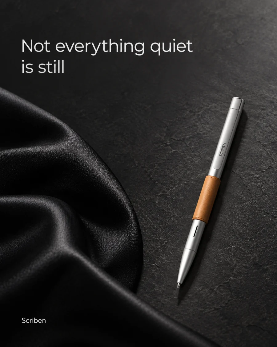 Not everything quiet is still. A pen on black silk.