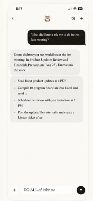 Asking Scriben Agent what work came out of a meeting
