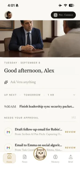 The Scriben home screen with an executive’s work waiting for approval