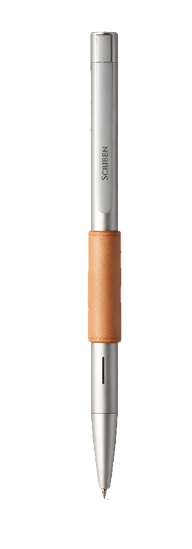Scriben AI pen in silver and warm leather